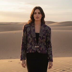 Longhorn Purple Tapestry Southwestern Western Jacket Blazer Vintage XL